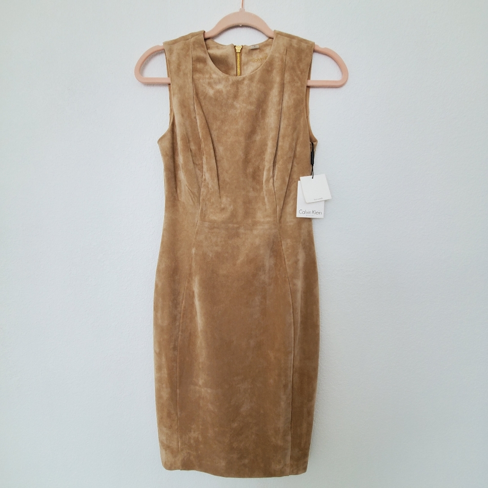 CALVIN KLEIN Sleevess Faux Suede Dress